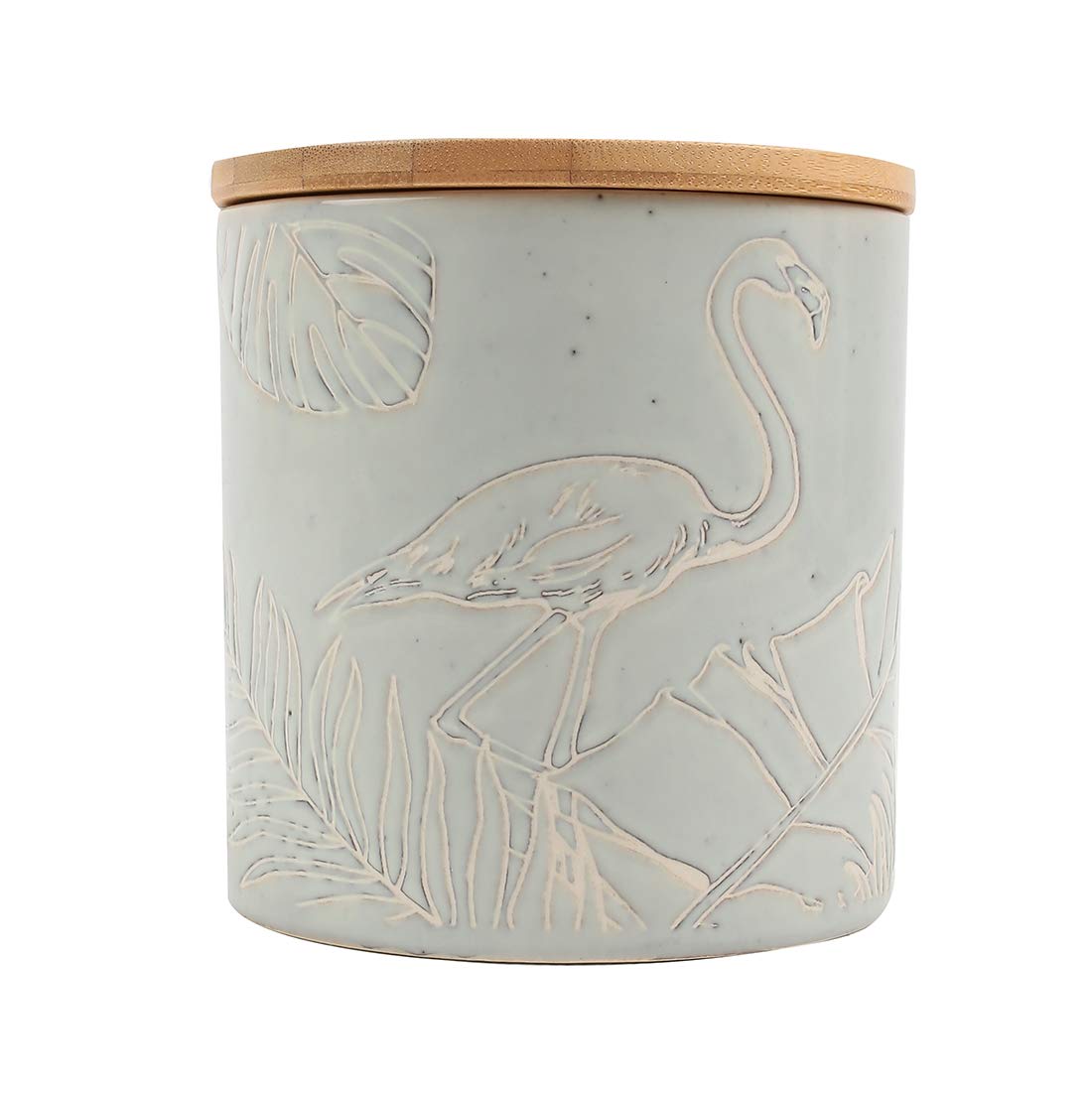 Chumbak Mint Lawns Ceramic Storage Jar -Mint Green Kitchen Storage Jar, Wooden Lid, Modern Print,Airtight, Dining, Tableware, Fo