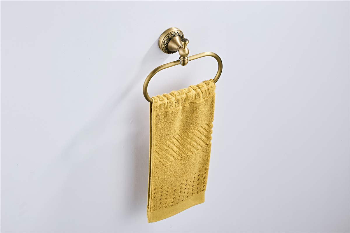 Flybath Oval Towel Ring Antique Brass Exquisite Pattern Carving Hanger Hand Towel Holder For Bathroom Kitchen Accessories Wall M