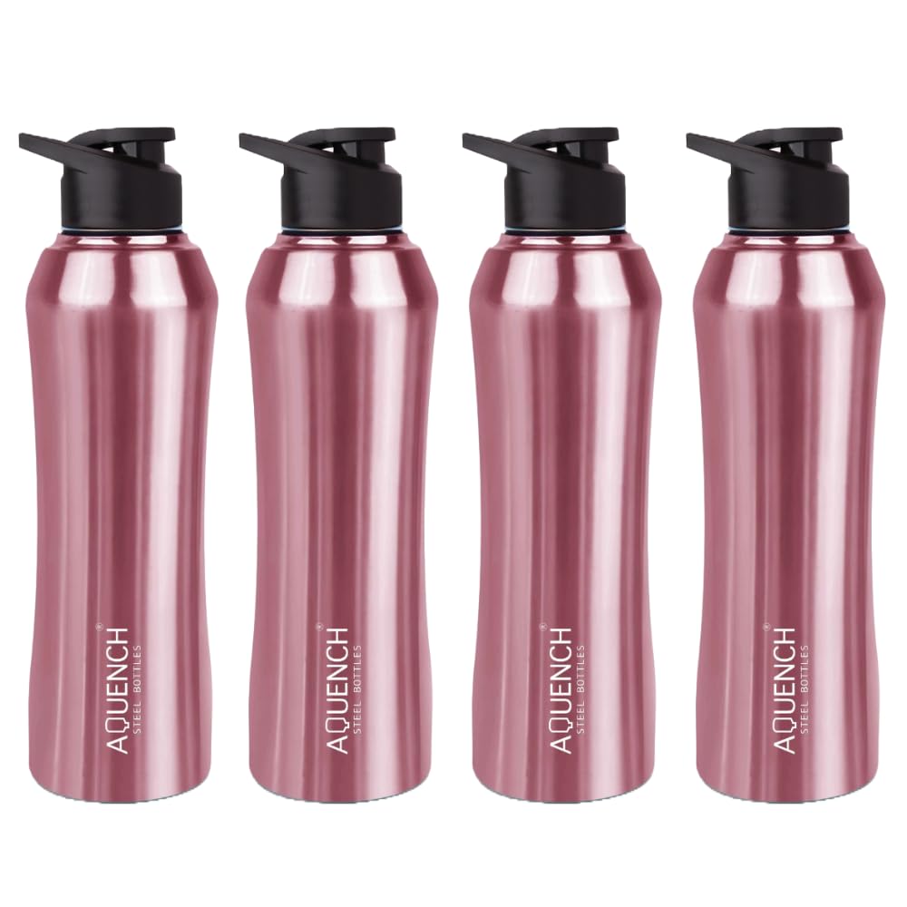 Aquench Stainless Steel Water Bottle, 1 Litre Capacity, Turquoise Gradient, Leak-Proof Sipper Cap (Pack Of 4, Pink)