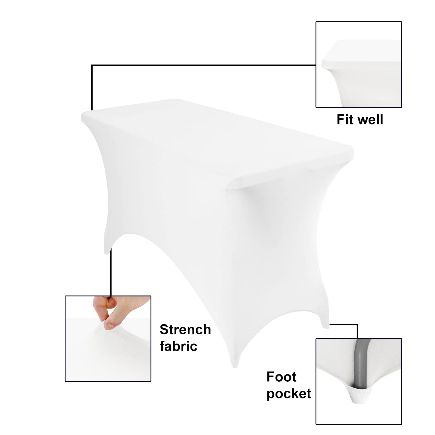 Eccwai Spandex 4Ft Waterproof Table Cover For Party,Wedding, Banquet, And Events(White)
