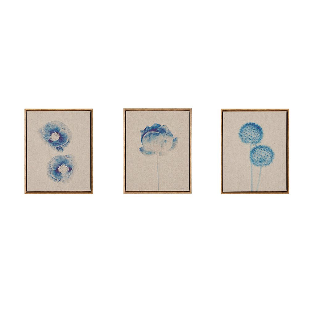 Madison Park Blue Print Botanicals Wall Art - Painted Linen Canvas Home D  cor, Abstract Stretched 3 Piece Set Painting for Livi
