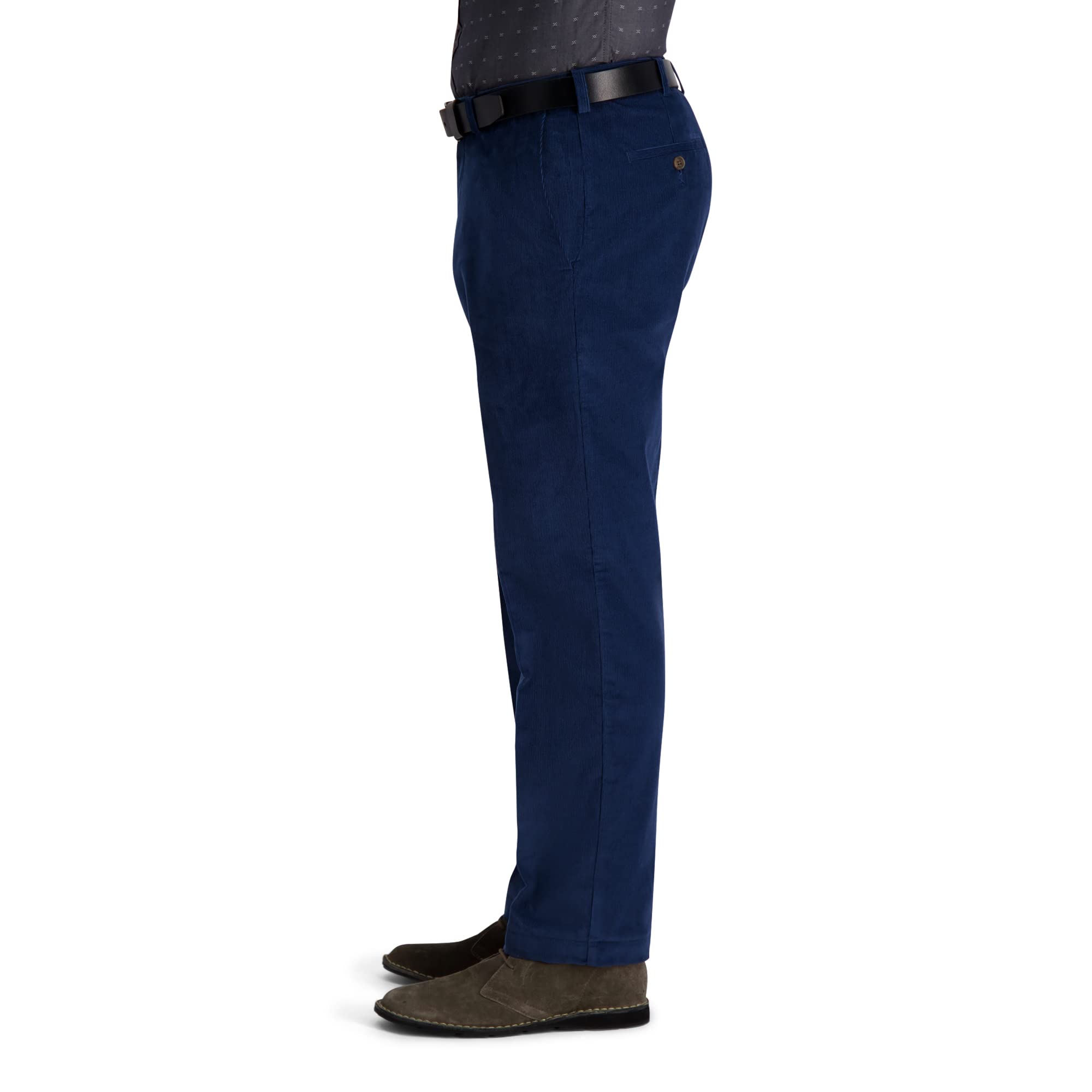 Haggar Mens Stretch Corduroy Expandable Waist Classic Fit Flat Front Casual Pants, Cadet Blue, 40W X 30L Us