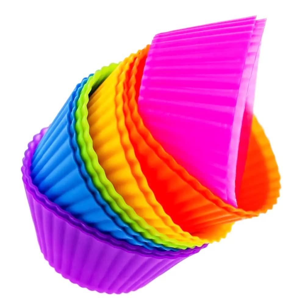 Cupcake Liners - Reusable Silicone Cupcake Baking Cups - Non-Stick Baking Muffins Mold - Use As Lunch Box Dividers - Set Of 12 K