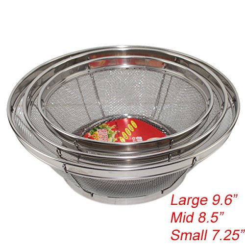 Set Of 3- Wash Strainer Colander Reinforced Basket Stainless Steel Kitchen Sieve Strainer With Fine Mesh Net Quality( Straining,