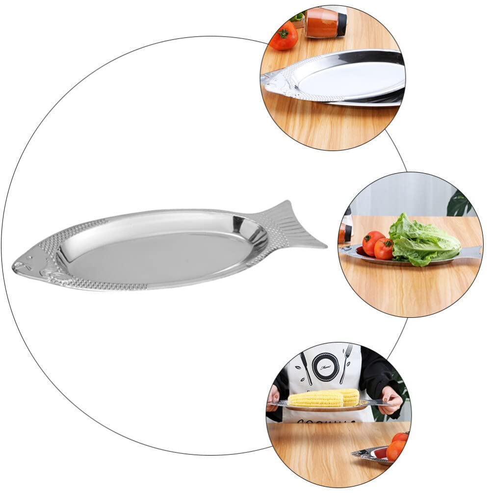 Osaladi 2Pcs Stainless Steel Dinner Plates Camping Plates Metal Oval Fish Platter Dishes Serving Plates Fruit Tray Holder For De