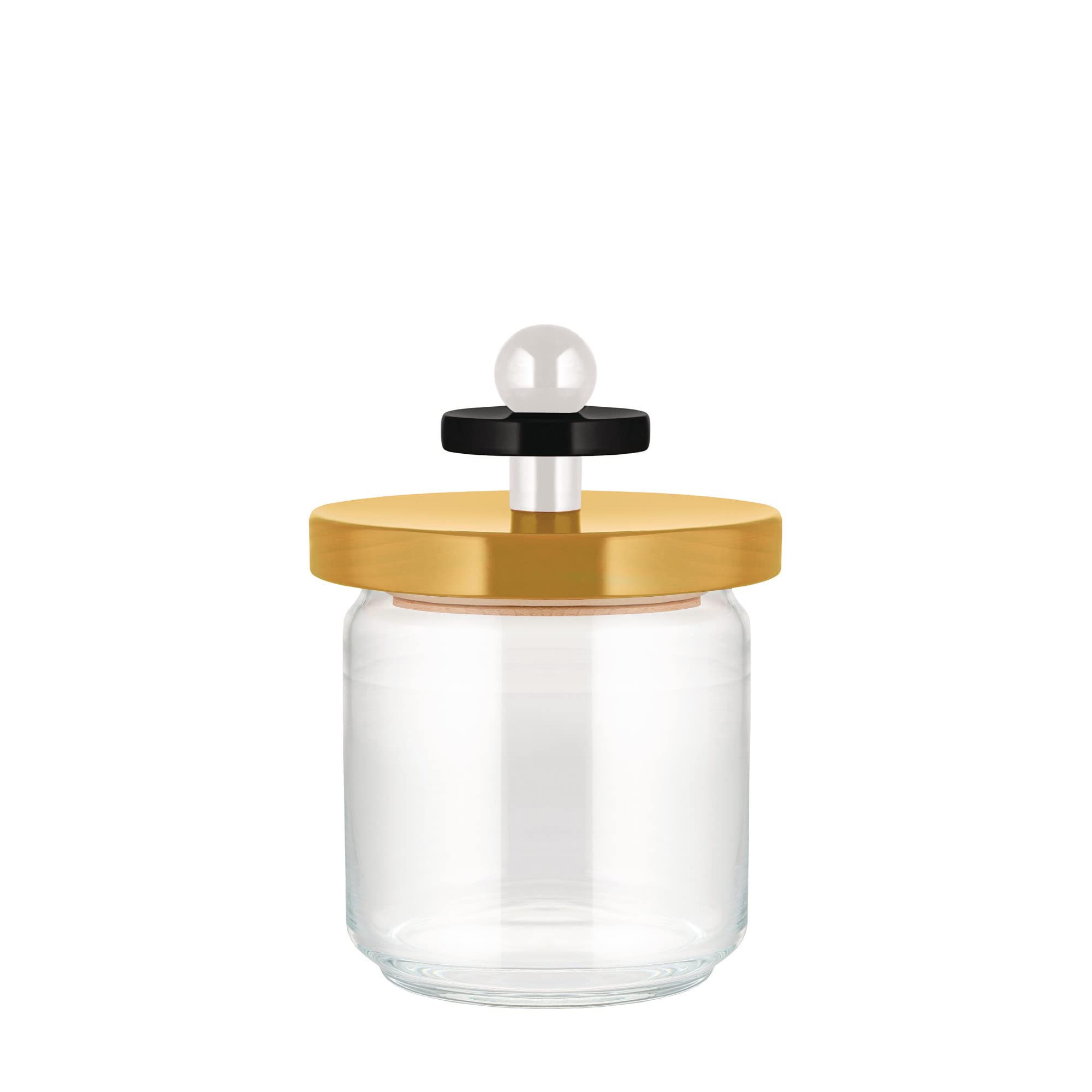 Alessi Mr. Sottsass I Suppose Es16 / 75 1- Design Hermetic Glass Jar With Beech Wood Lid, Yellow, Black And White