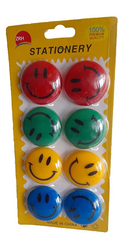 GMT Round Cartoon Emoji Smile Smiley Face Fridge Magnets, Refrigerator Magnetic Sticker, Home Decoration, Office Magnets 4cm Dia