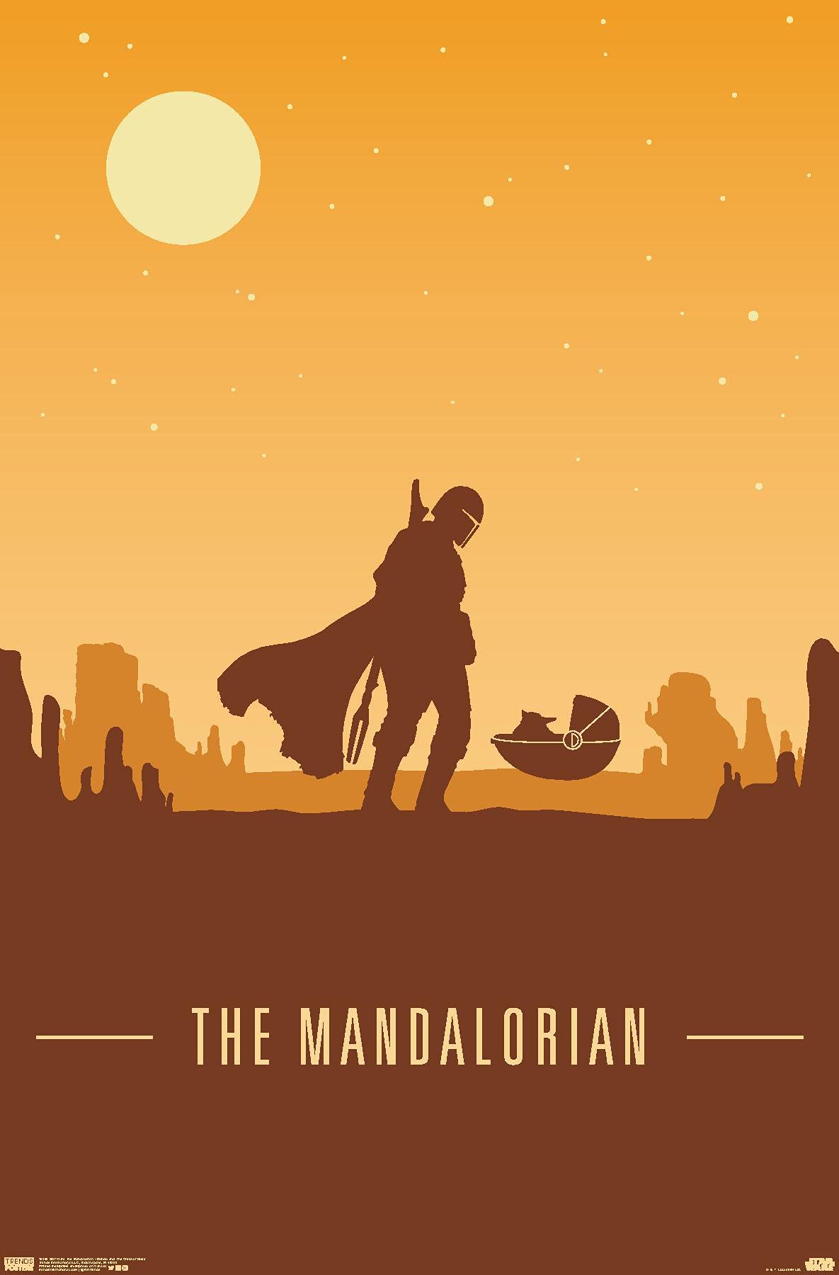 Trends International Star Wars: The Mandalorian - Mando And The Child At Dusk Wall Poster, 14.725'' X 22.375'', Premium Unframed