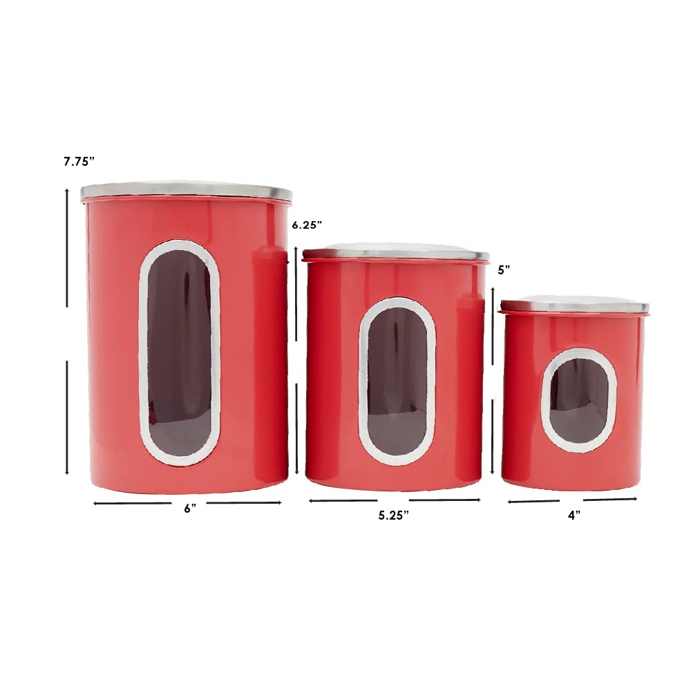 Home Basics 3 Piece Canister Set For The Kitchen Kitchen Jars With Transparent Window | 3 Different Sizes | Kitchen Storage Cont