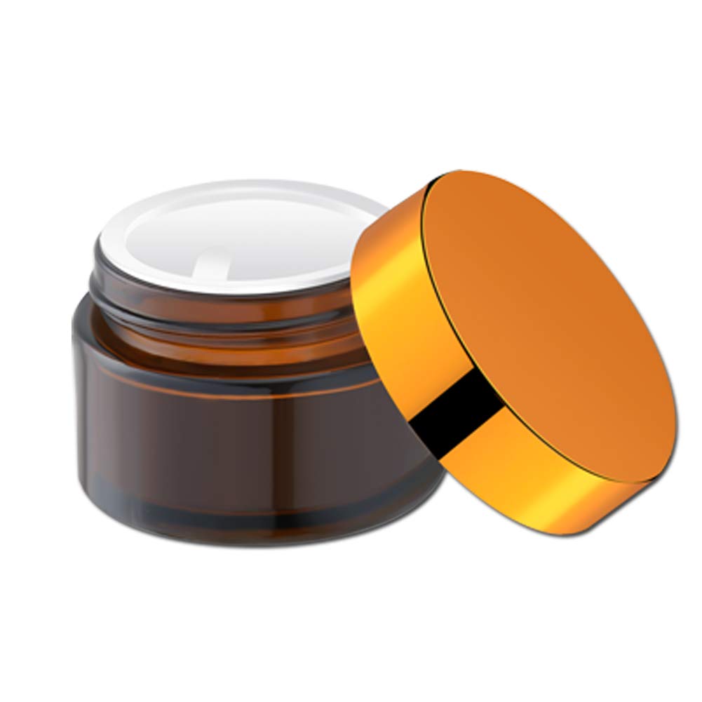 Iron Bill 1 Oz Amber Round Glass Jars With Inner Liners And Gold Lids(24Pcs) Empty Cream Containers Refillable Cosmetic Vials Fo