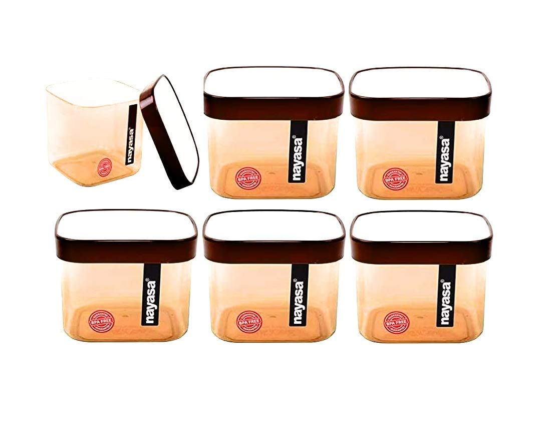 Nayasa Fusion 750 Ml Bpa Free Food Grade Airtight Kitchen Storage Stackable Containers  Set Of 6 | Brown