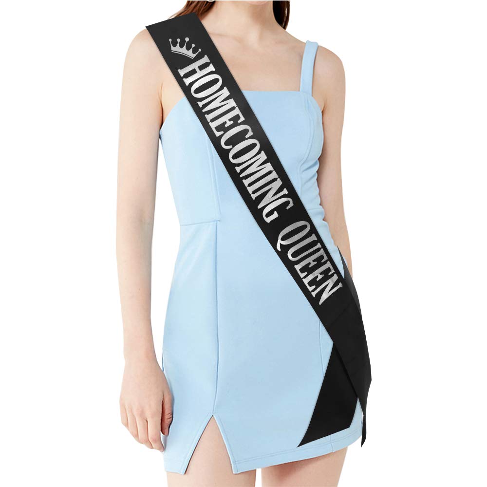 'Homecoming King'' and ''Homecoming Queen'' Sashes - Homecoming Party Prom Sashes School Party Accessories  Black with Silver Print