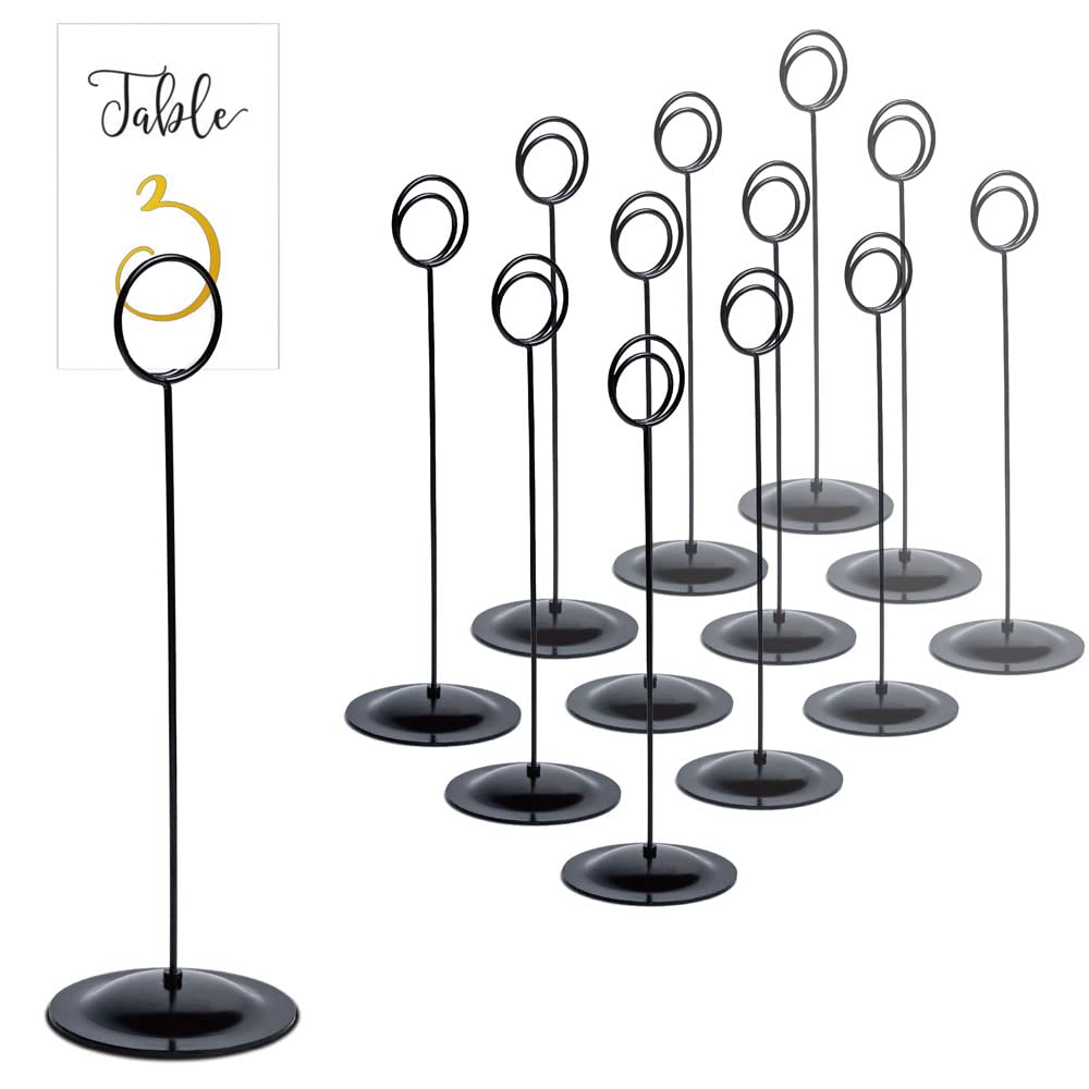 Hohiya 12 Pcs Table Number Holders 12 Inch Place Card Holder Stands Chrome Black Tall For Photos Food Signs Memo Notes Weddings