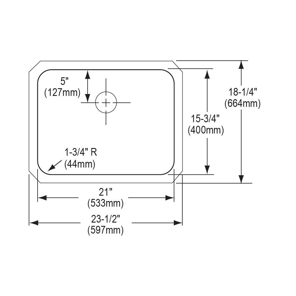 Elkay Lustertone Classic Stainless Steel  23-1/2'' x 18-1/4'' x 4-7/8''  Single Bowl Undermount ADA Sink w/Perfect Drain