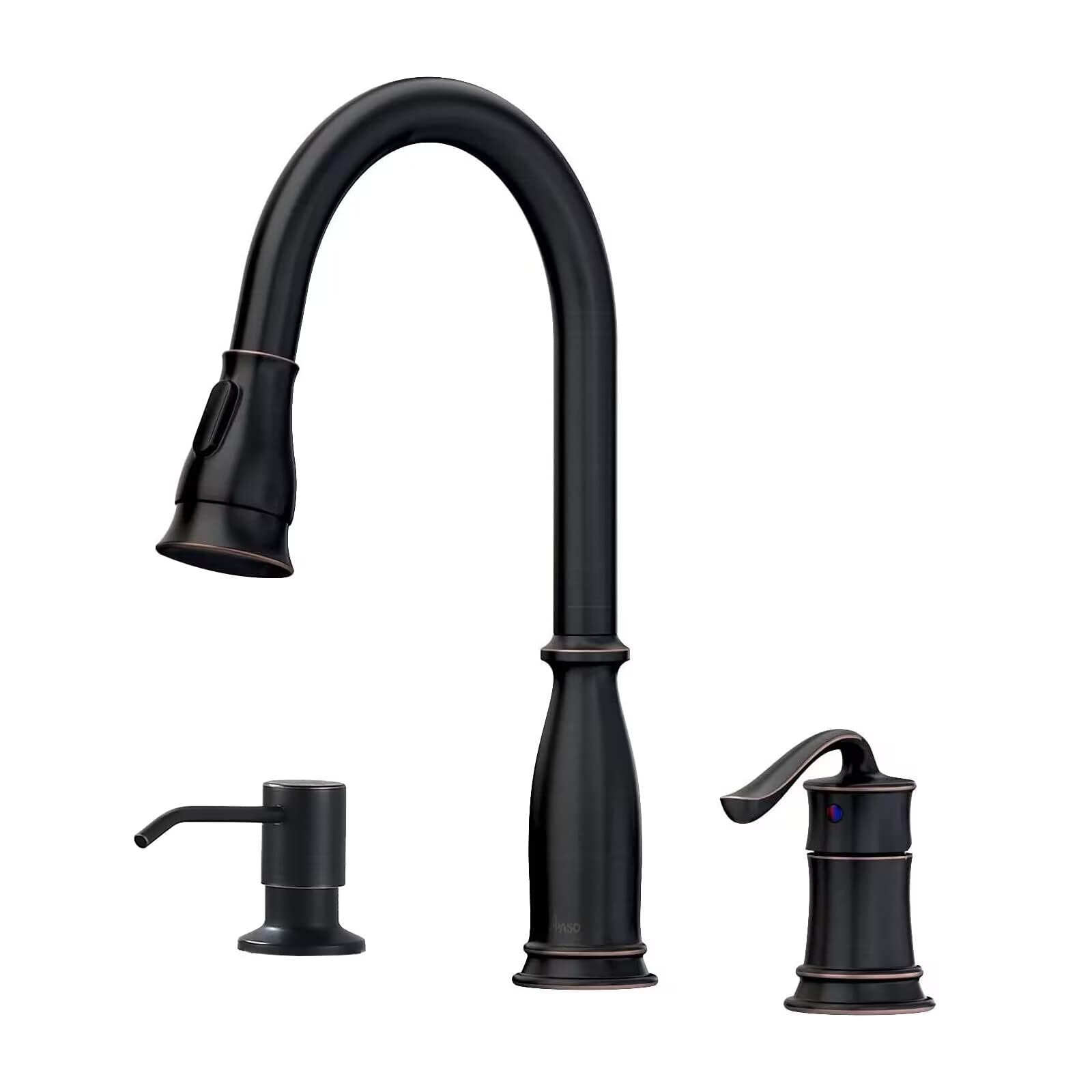 Appaso 3 Hole Pull Down Kitchen Faucet With Sprayer Oil Rubbed Bronze, 3 Pieces Pull Out Kitchen Sink Faucet With Side Single Ha