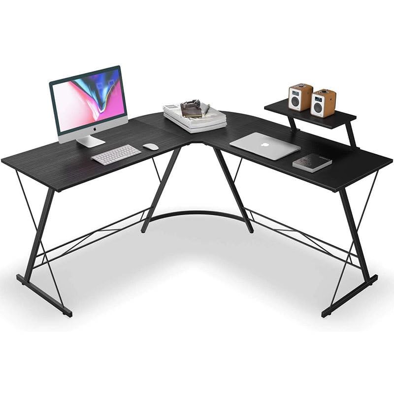 White Mulberry LShape Corner Desk | Monitor Raising Shelf | Made Of P2 Grade Melamine Particle Board & Sturdy Steel Leg | Suita