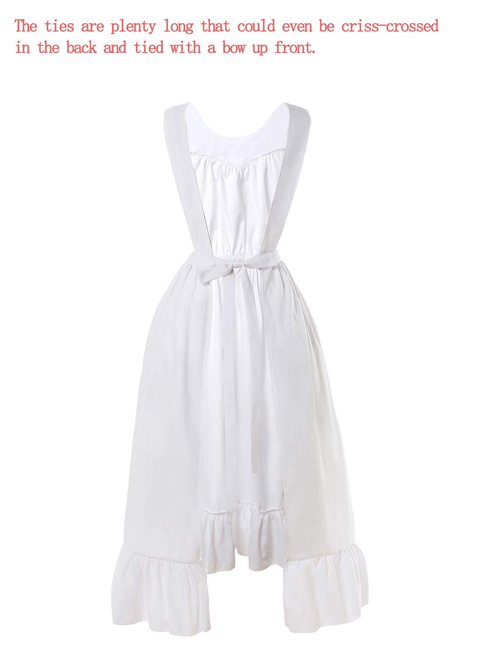 Cr Rolecos White Vintage Maid Ruffle Apron For Women Colonial Pioneer Peasant Apron Pinafore Adjustable Kitchen Gift M