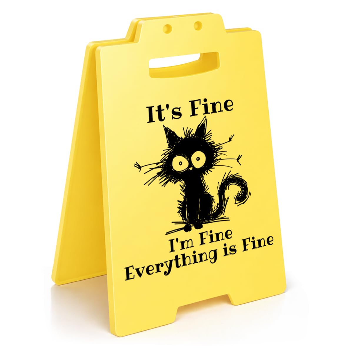 Funny Office Desk Decor Sign - Humor Black Cat Its Fine Sign Cubicle Decor - Fun Gag Gifts for Coworkers Colleagues Friends
