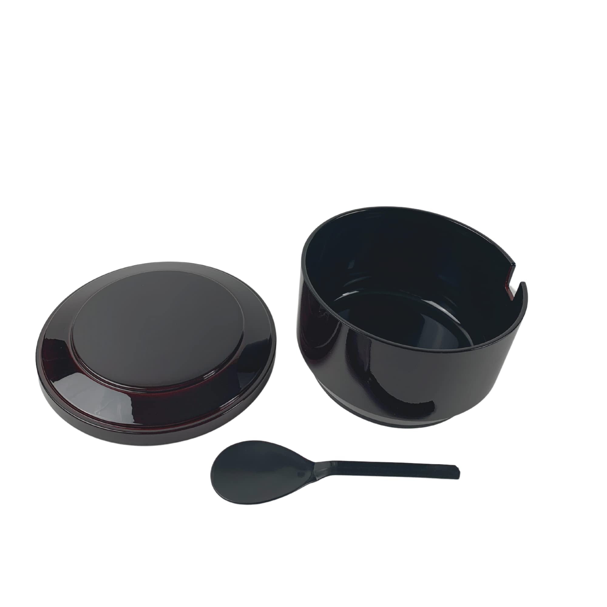 Japanbargain 4777, Rice Serving Bowl With Lid And Rice Paddle Spoon Japanese Ohitsu Container Made In Japan, Burgundy Color, Ser