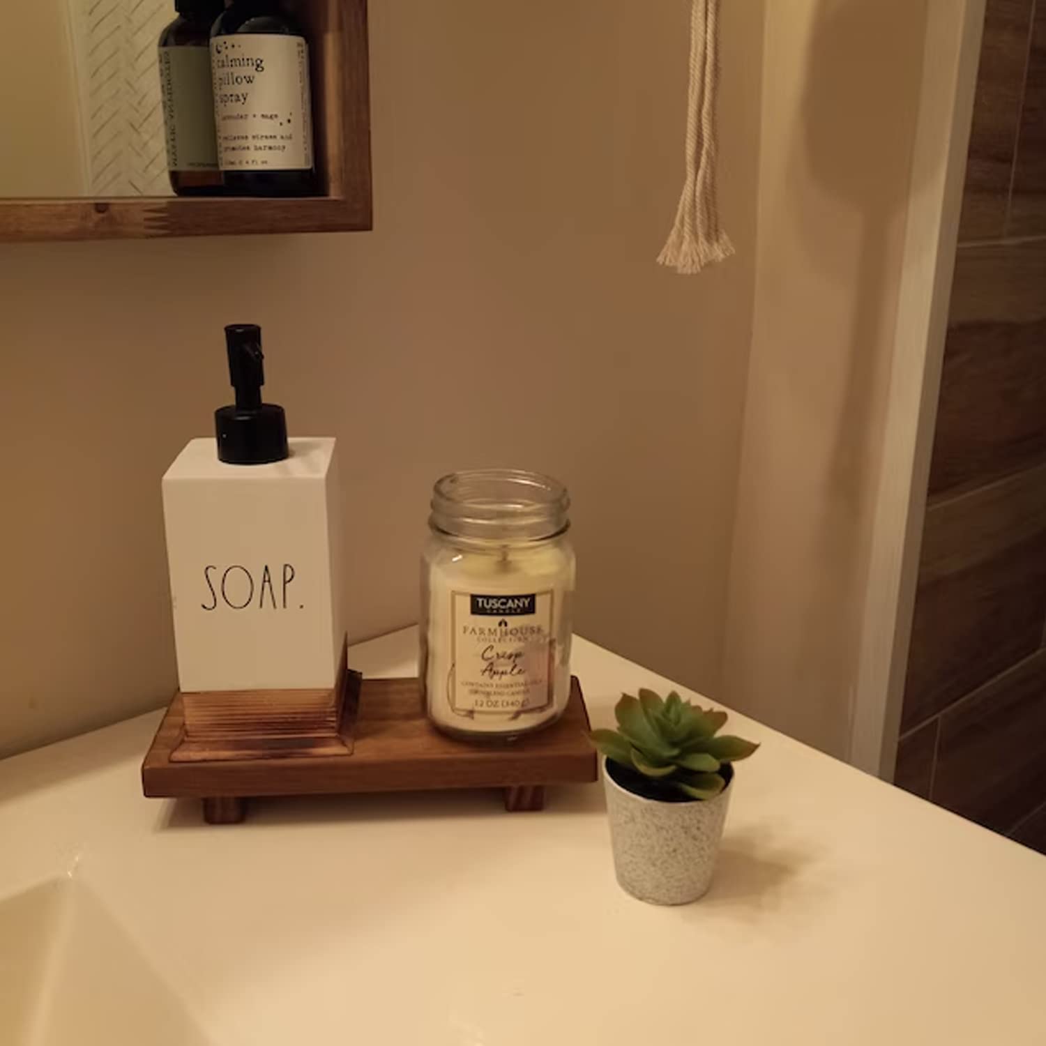 Wood Pedestal Soap Stand, Farmhouse Wood Riser, Soap Dish Holder/Tray Counter Decor For Bathroom Kitchen, Rustic Candle Plant Ho