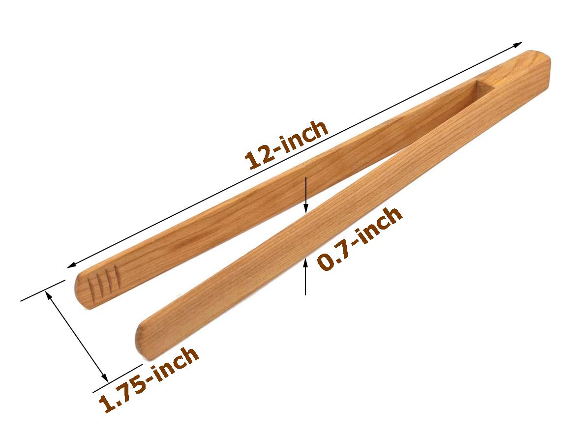 Premium, Cherry Wood Wooden Tong, 12    Long Easy Grip Toaster Wooden Tongs, Bread Tong, Wood Tong Perfect For Toast, Salad, Veg