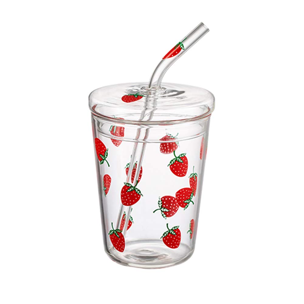 Jhnif 10 Oz Lovely Strawberry Clear Glass Tumbler With Lid And Straw.
