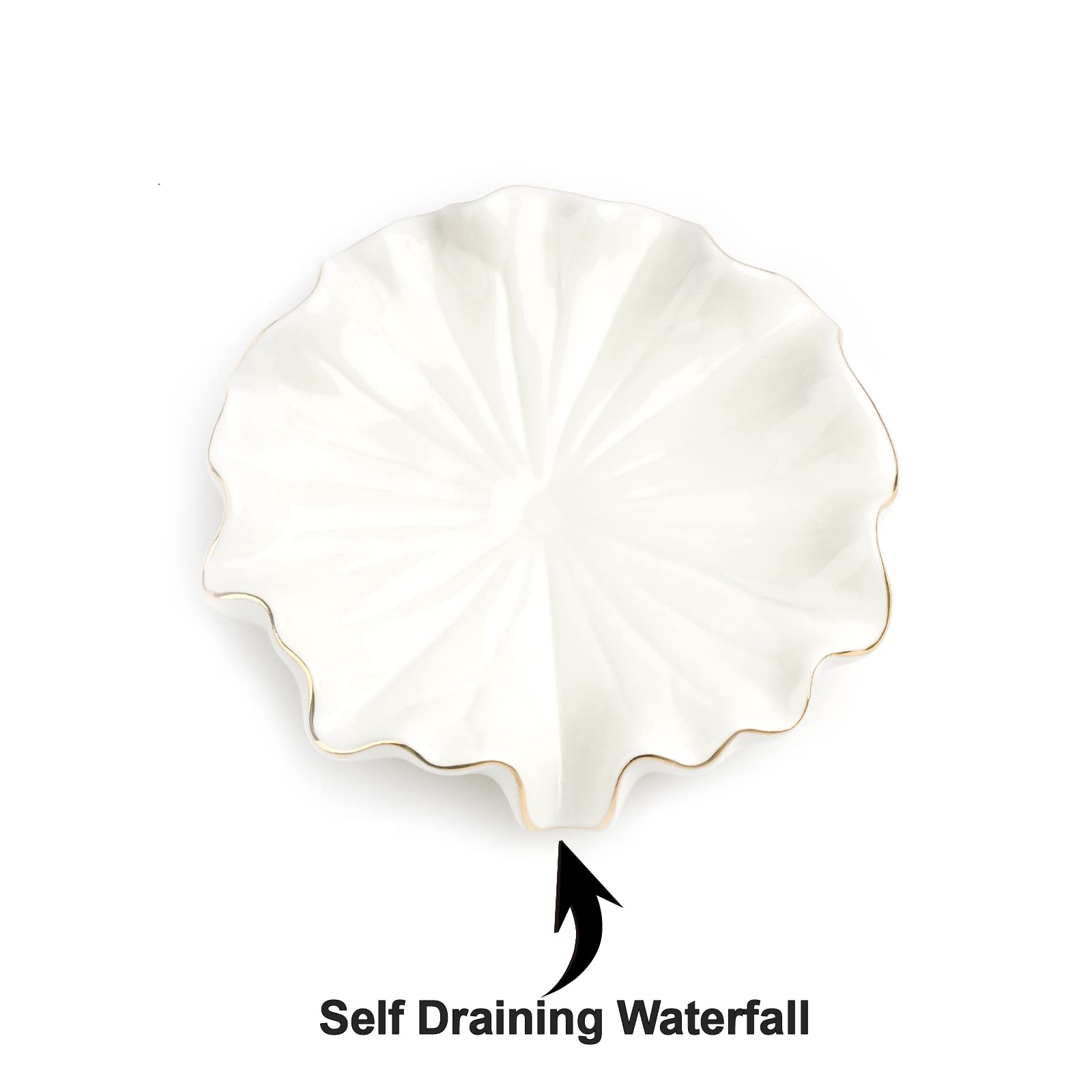 Ceramic Self Draining Soap Dish White Lotus Leaf Soap Holder Waterfall Soap Dish Soap Savers for Bar Soap  for Bathroom  for Shower  for Bar Counter