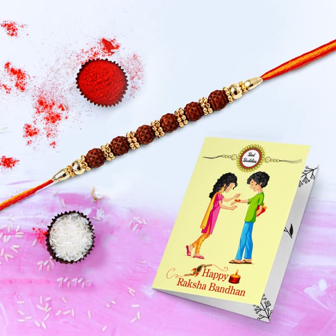 KivStar Rakhi for Brother with Printed Ceramic Mug and Keychain Combo |Pack of 5 (Printed Mug, Keychain,Roli Chawal, Rakhi,Greet