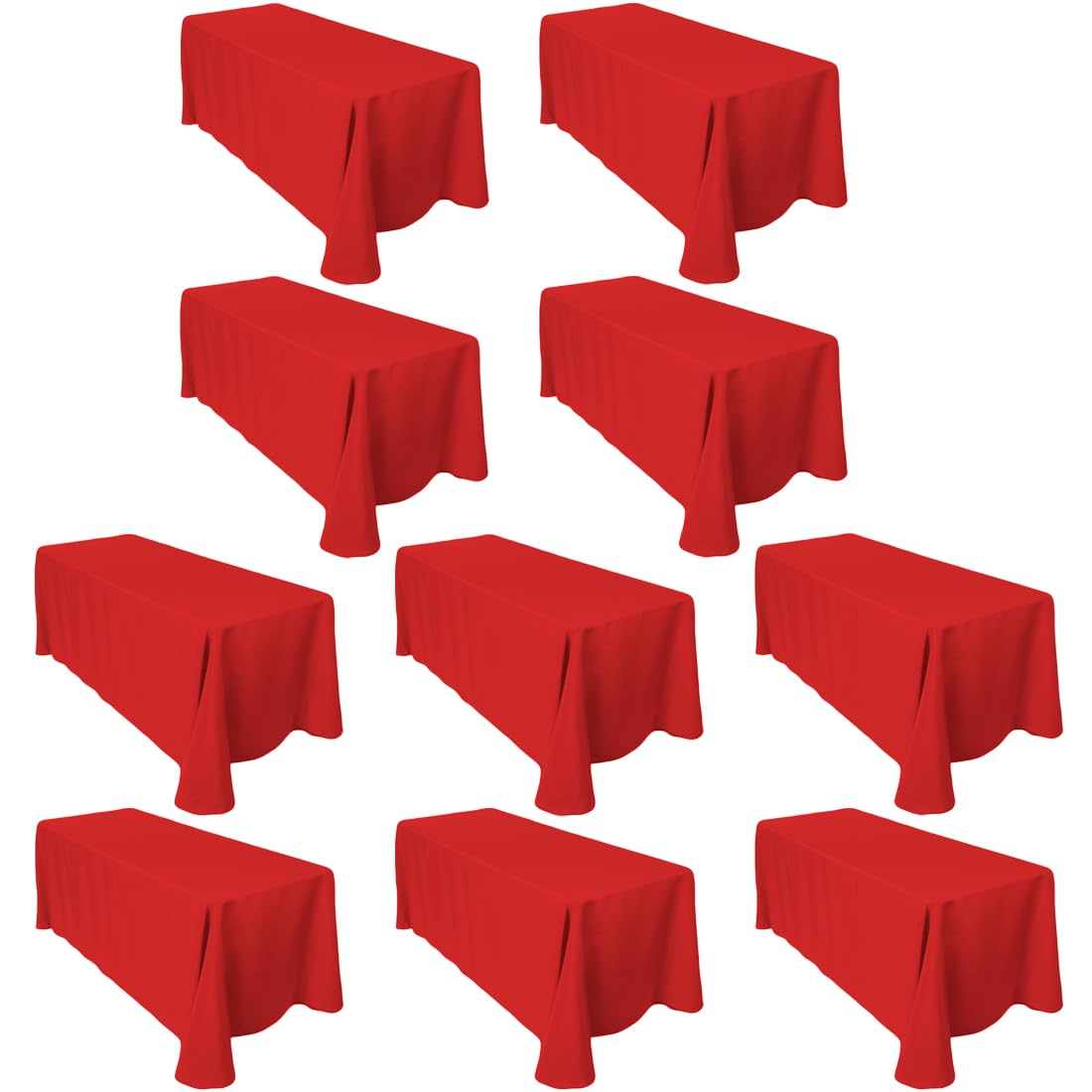 Ltc Linens 10-Pack Bulk Rectangular Tablecloths 90 In X 132 In With Rounded Corners - Red Table Cloths For 6 Ft Rectangle Tables