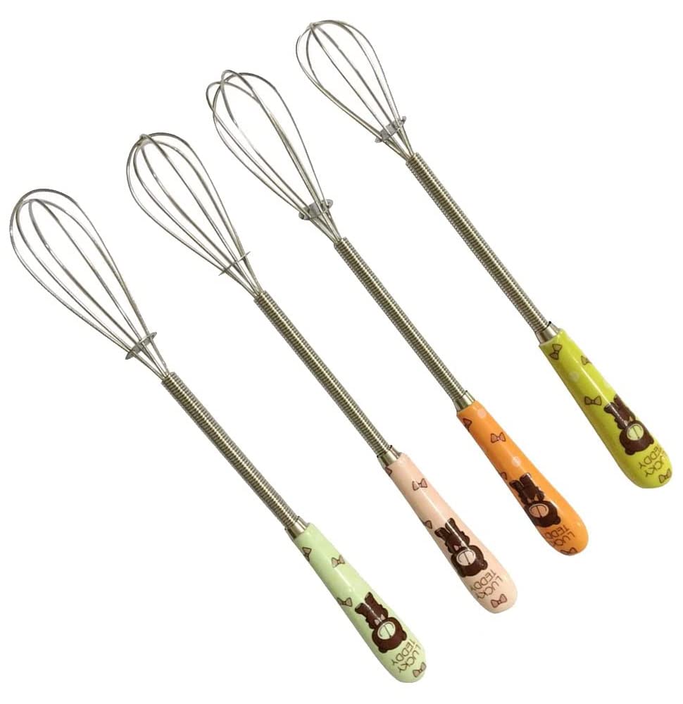 Verdental Cartoon Bear Small Whisks Set, Stainless Steel Mini Balloon Whisk For Stirring Mixing Egg Beater With Cute Ceramic Han