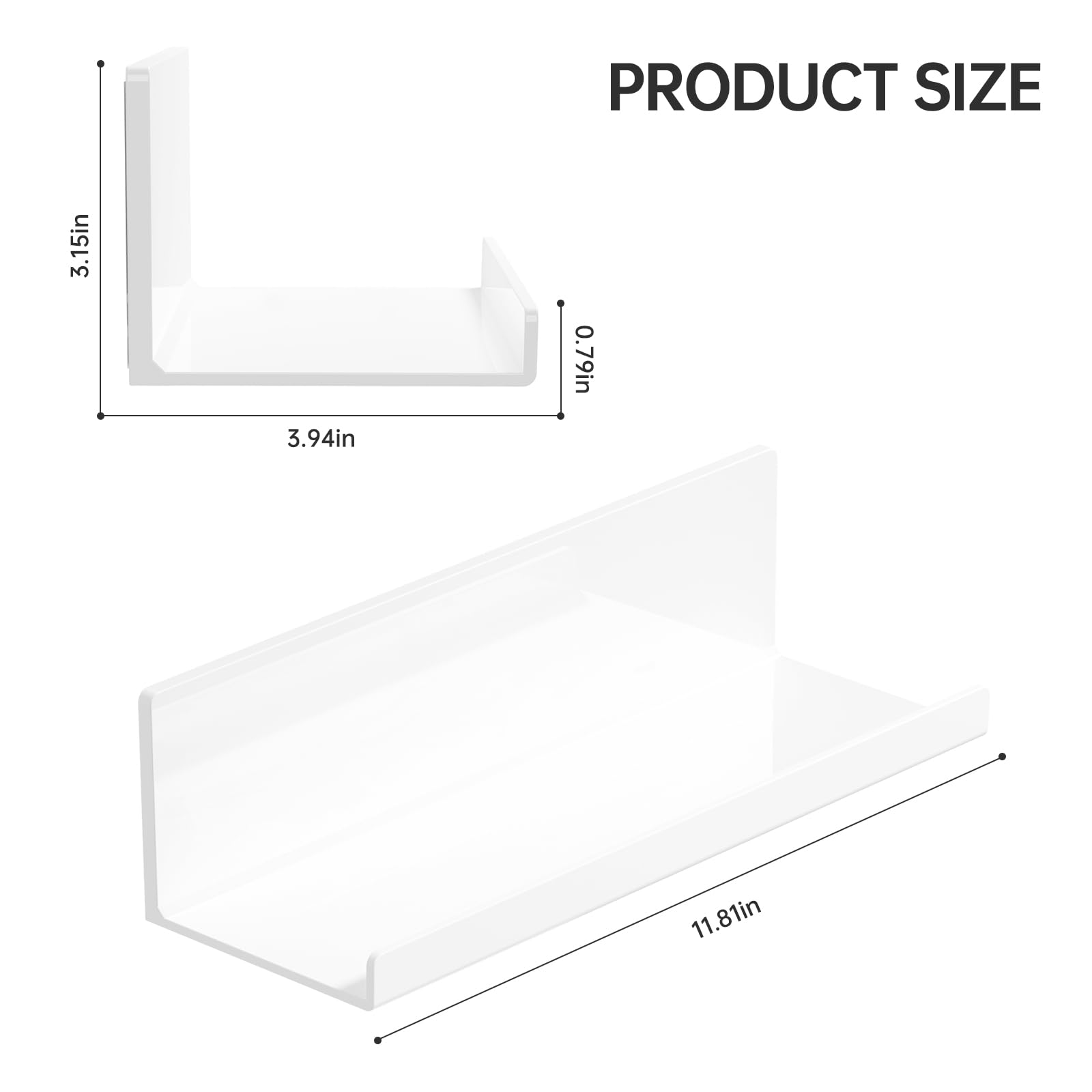 Pavstine Plastic Shower Shelves, 12 Inch White Adhesive Bathroom Shower Caddy Organizer, No Drilling Wall Mount Shower Storage F