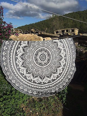 raajsee Grey Black Ombre Round Beach Tapestry Hippie/Boho Beach Blanket Roundie/Indian Cotton Throw Bohemian Round Table Cloth/Yoga Mat Meditation Picnic Rugs 69 inch Circle
