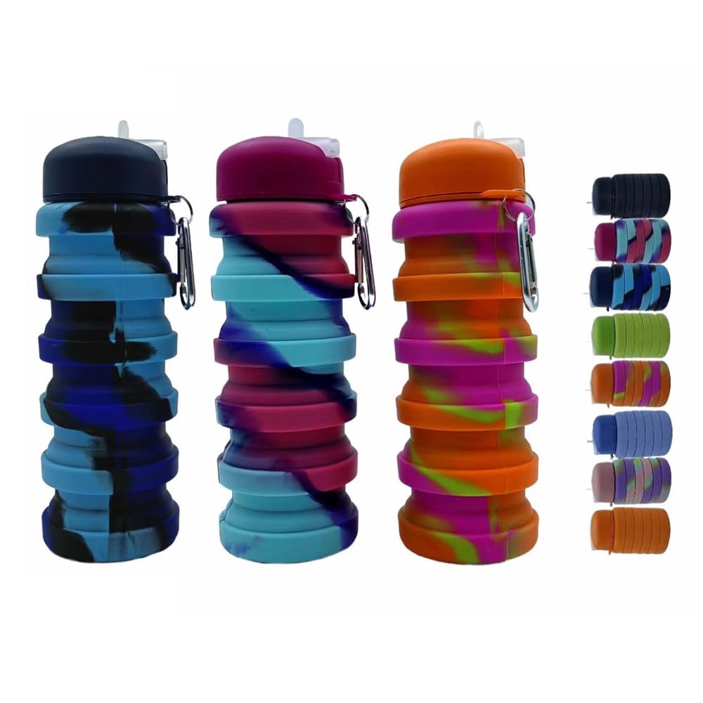 Dontinhu Collapsible Water Bottles 3 Pack 500ml (Colorful)