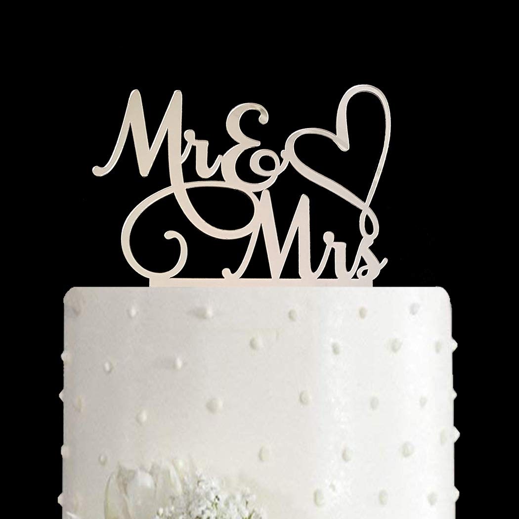 Aminjie Mr And Mrs Cake Topper, Bride And Groom Sign Wedding/Engagement Cake Toppers Decoration, Mirror Silvery Acrylic