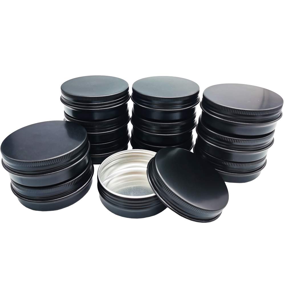 12 Pack 2 Oz Aluminum Tin Jar 60 Ml Round Refillable Containers,Black Aluminum Cosmetic Sample Containers With Screw Lid For Spi