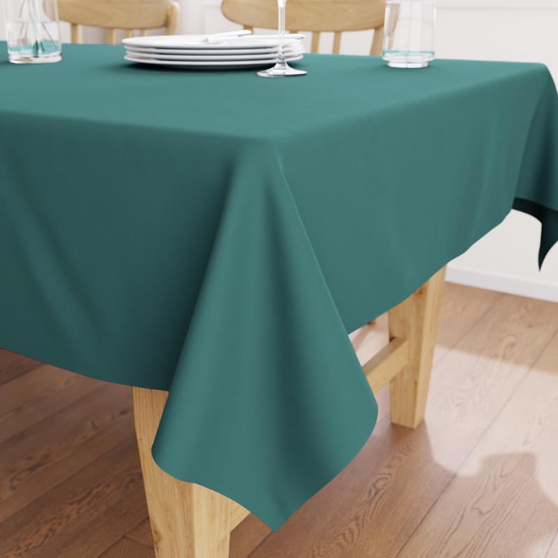 Encasa Table Cloth Size 56X84 In | Cotton Canvas Fabric | Emerald Solid Color | Dining Tablecloth For Decoration - Machine Washa