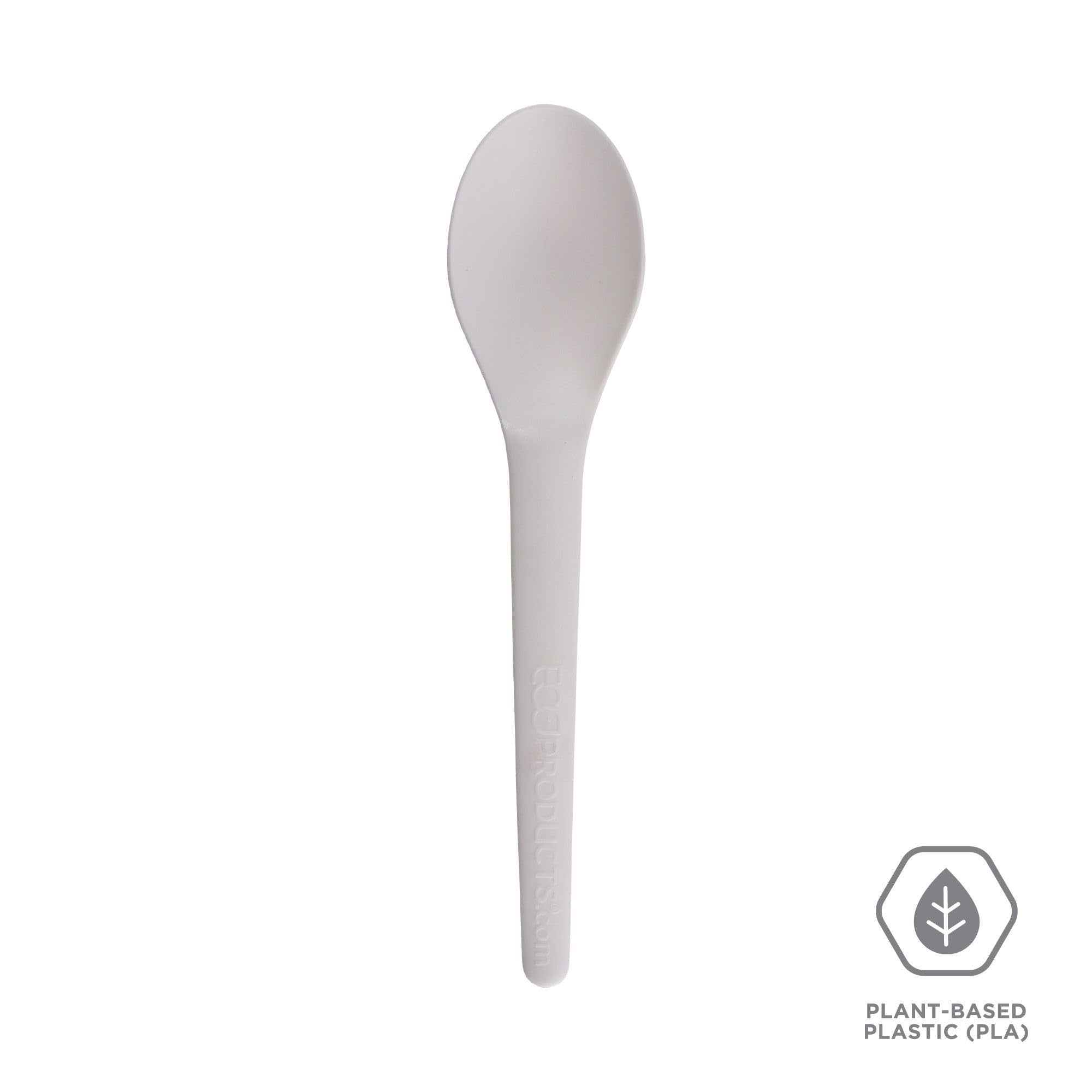 Eco-Products Plantware Disposable Compostable Pla Plastic Utensil Cutlery, 6'' Spoon, White, Case Of 1000