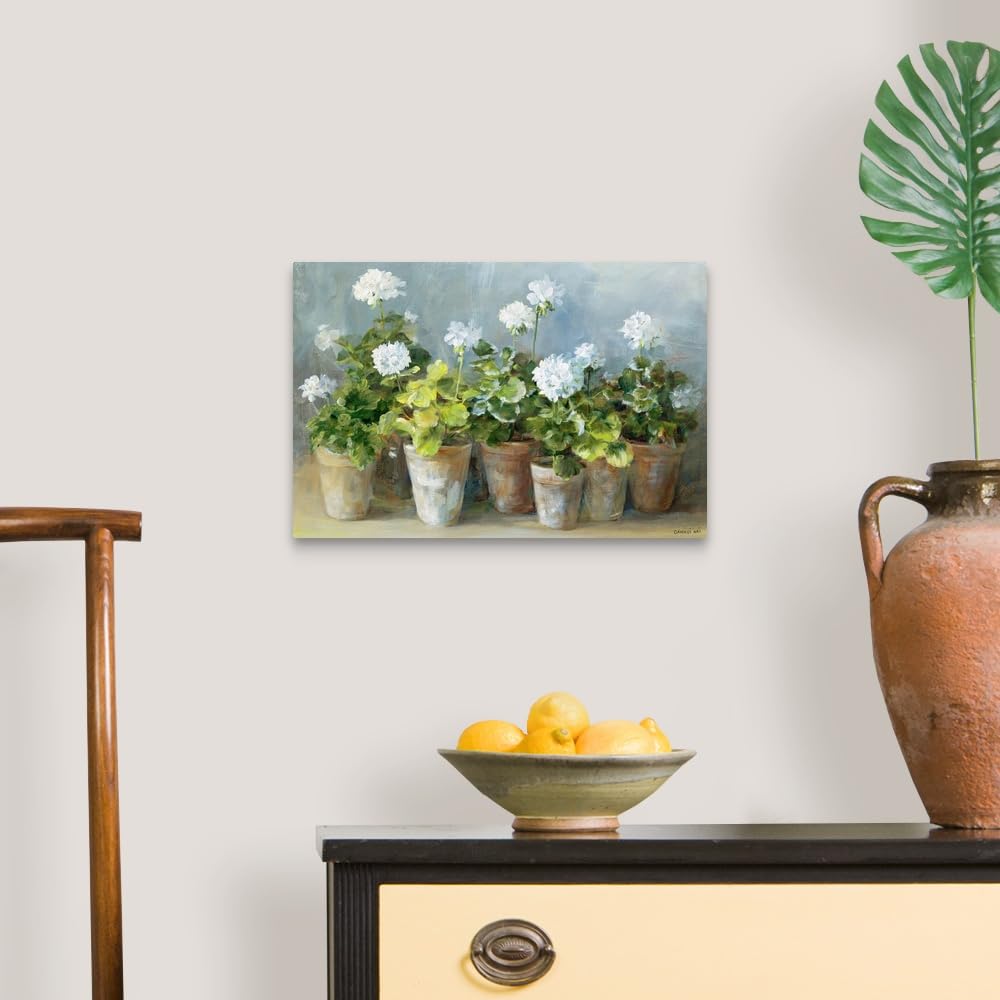 Canvas On Demand White Geraniums Canvas Wall Art Print By Danhui Nai, Traditional, Home Decor, Design Floral Artwork, 18''X12''