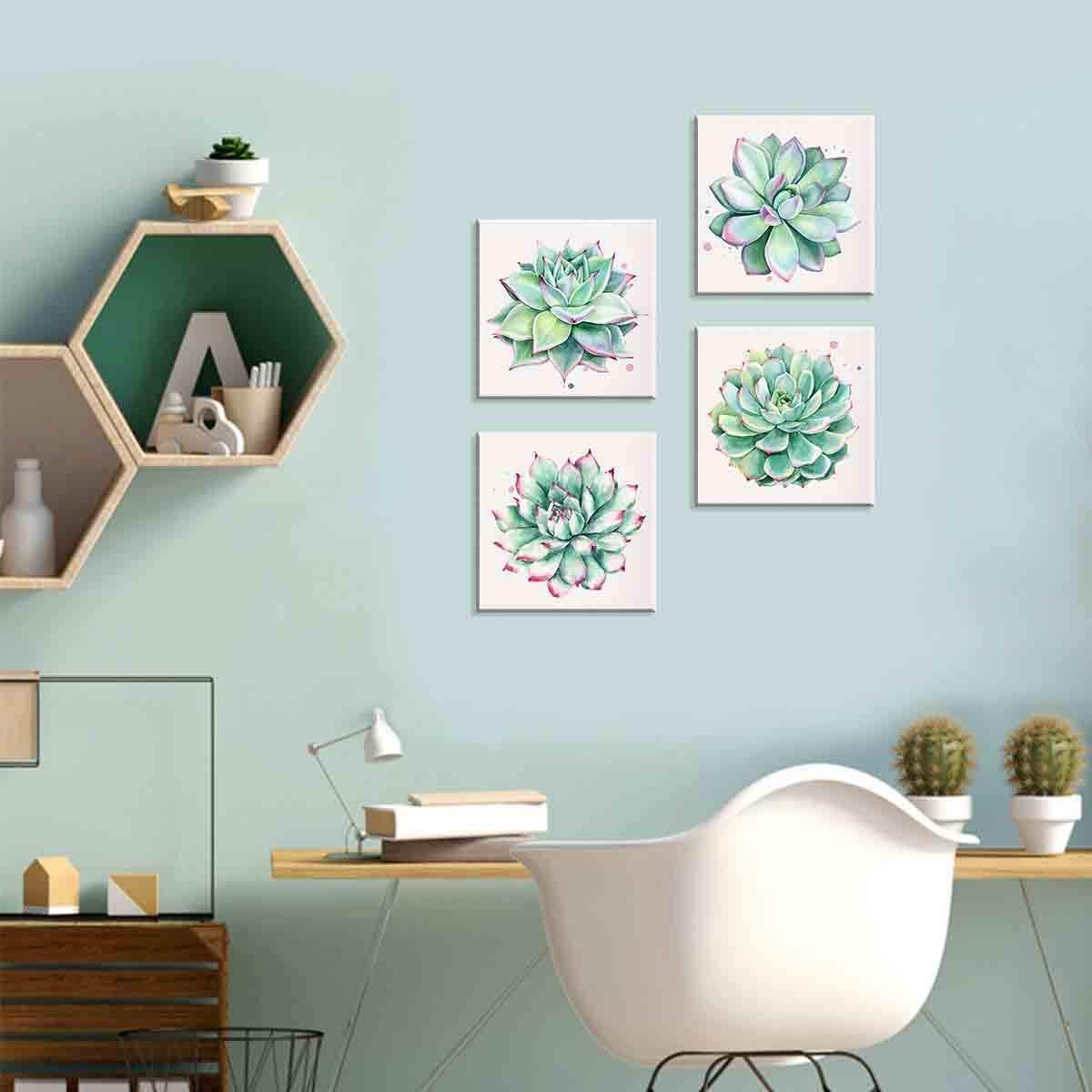 Succulent Wall Decor For Bathroom Mint Green Cactus Wall Art For Living Room Kitchen Accessories Nature Plant Wall Decor Tropica