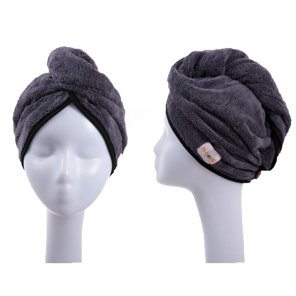 M-bestl 2 Pack Hair Drying Towels, Hair Towel Wrap, Absorbent Microfiber Hair Towel Turban with Button Design to Dry Hair Quickl