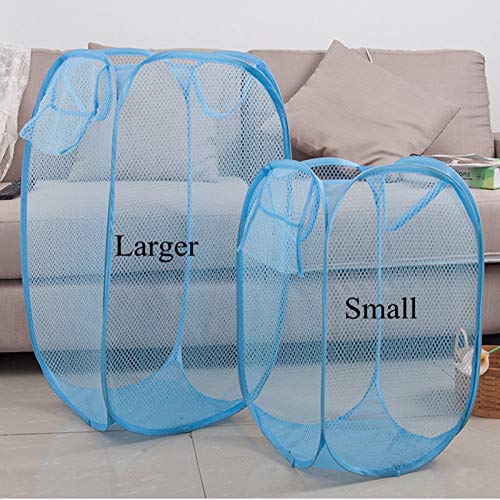 Durreus Portable Extra Large Rectangle Pop-Up Clothes Basket Tall Laundry Mesh Hamper With Handles Space Saving Storage Bin,Sky