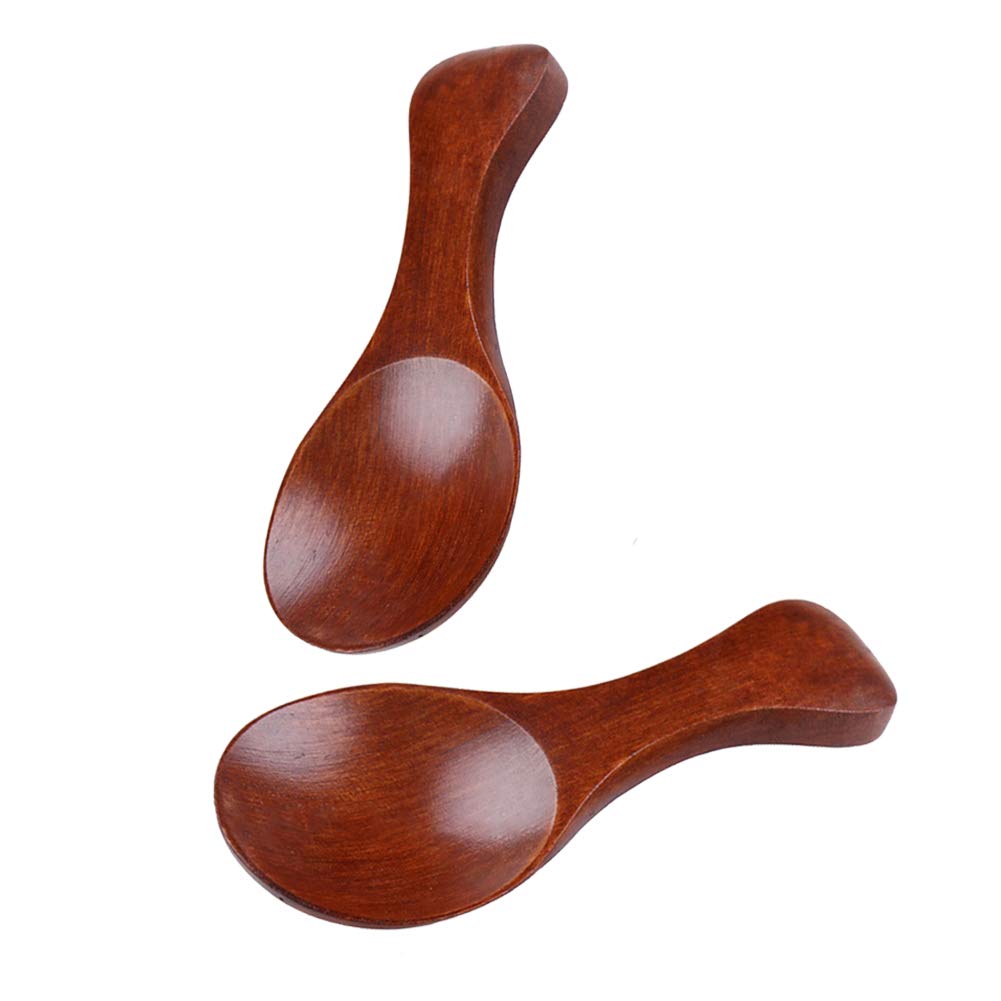 Akoak 2 Pcs Mini Wooden Spoon With Short Handle, Perfect Small Jar Of Jam, Spices, Condiments, Sugar, Honey, Tea Coffee Spoon, K