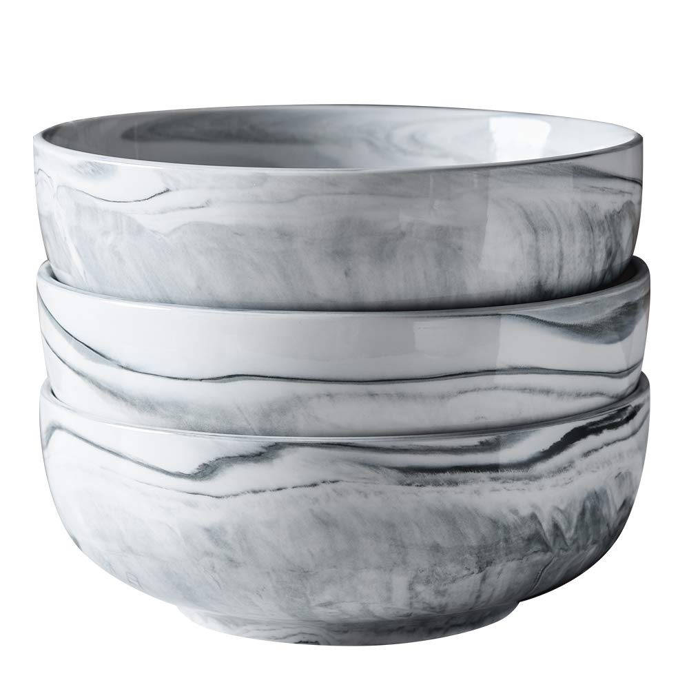 Yundu 56 Oz Gray Marble Porcelain Bowls, Popcorn Bowl, Fruit, Cereal, Pasta, Large, Soup, Serving, Pho Bowl Sets, Microwave And