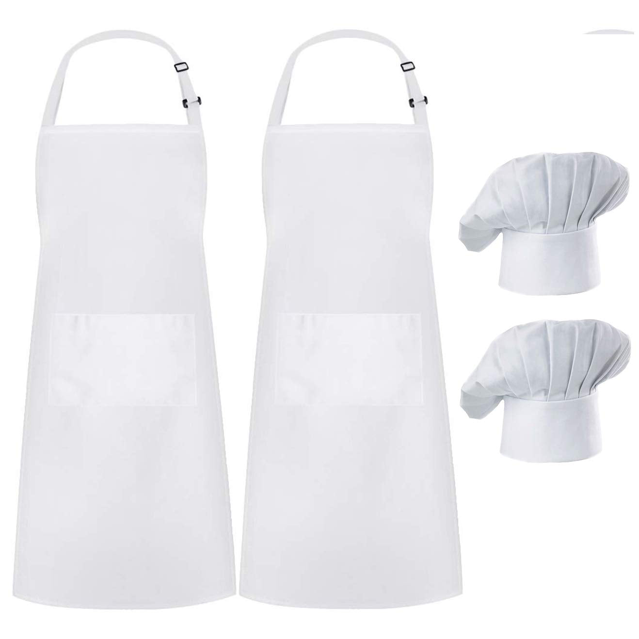 Hyzrz 2 Pack Chef Apron Hat Set, Adjustable Bib Cooking Aprons Water Drop Resistant Baker Kitchen Cooking For Women Men Father'S