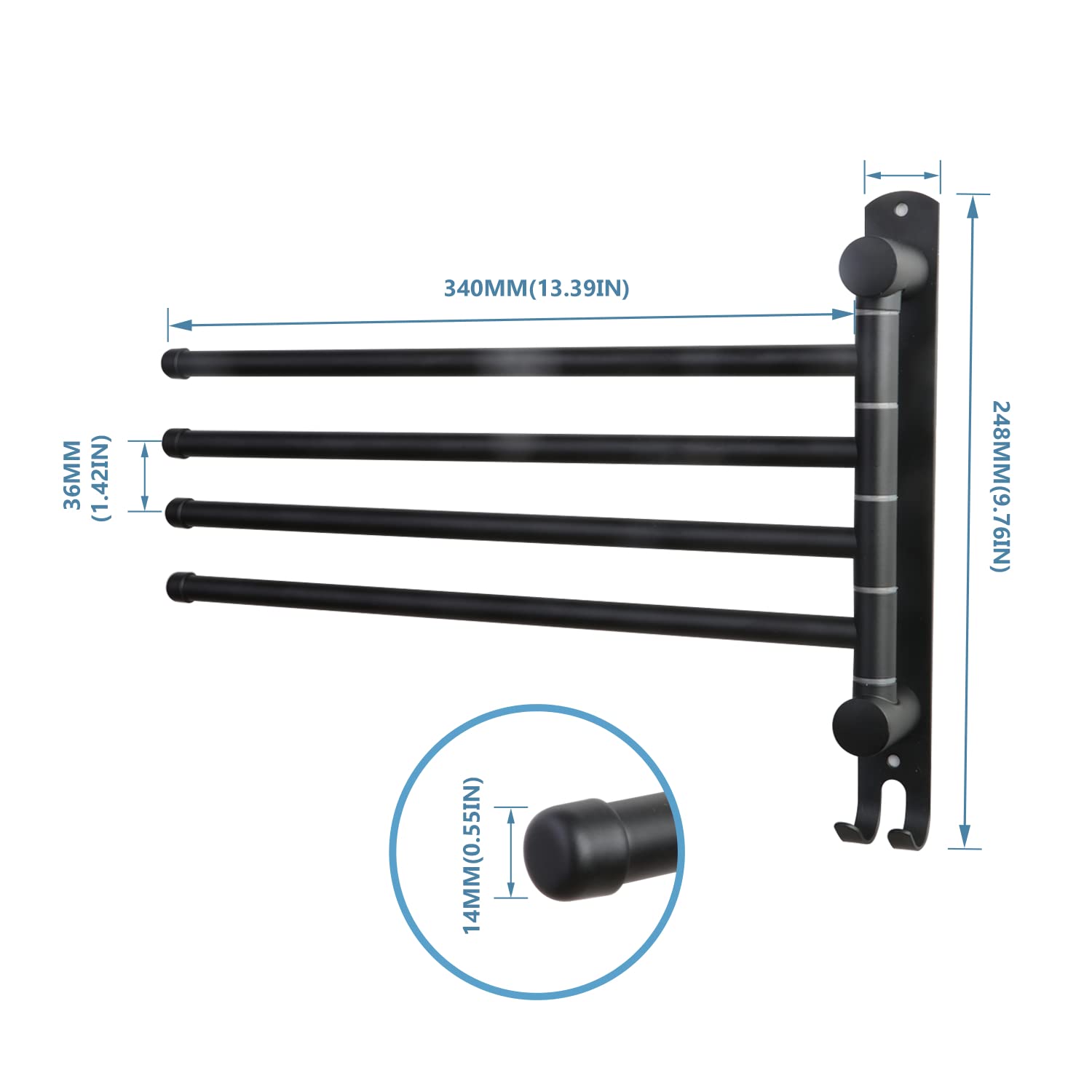 Black Towel Rack JSVER Swivel Towel Rack Wall Mounted  SUS304 Stainless Steel Towel Bar  Space Saving Towel Holder  Towel Racks for Bathroom