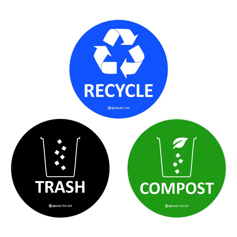 Ignixia Trash Recycle Compost Stickers To Organize Trash- Premium Vinyl Sticker For Trash Can, Compost Bin, Recycle Bin- (Pack O
