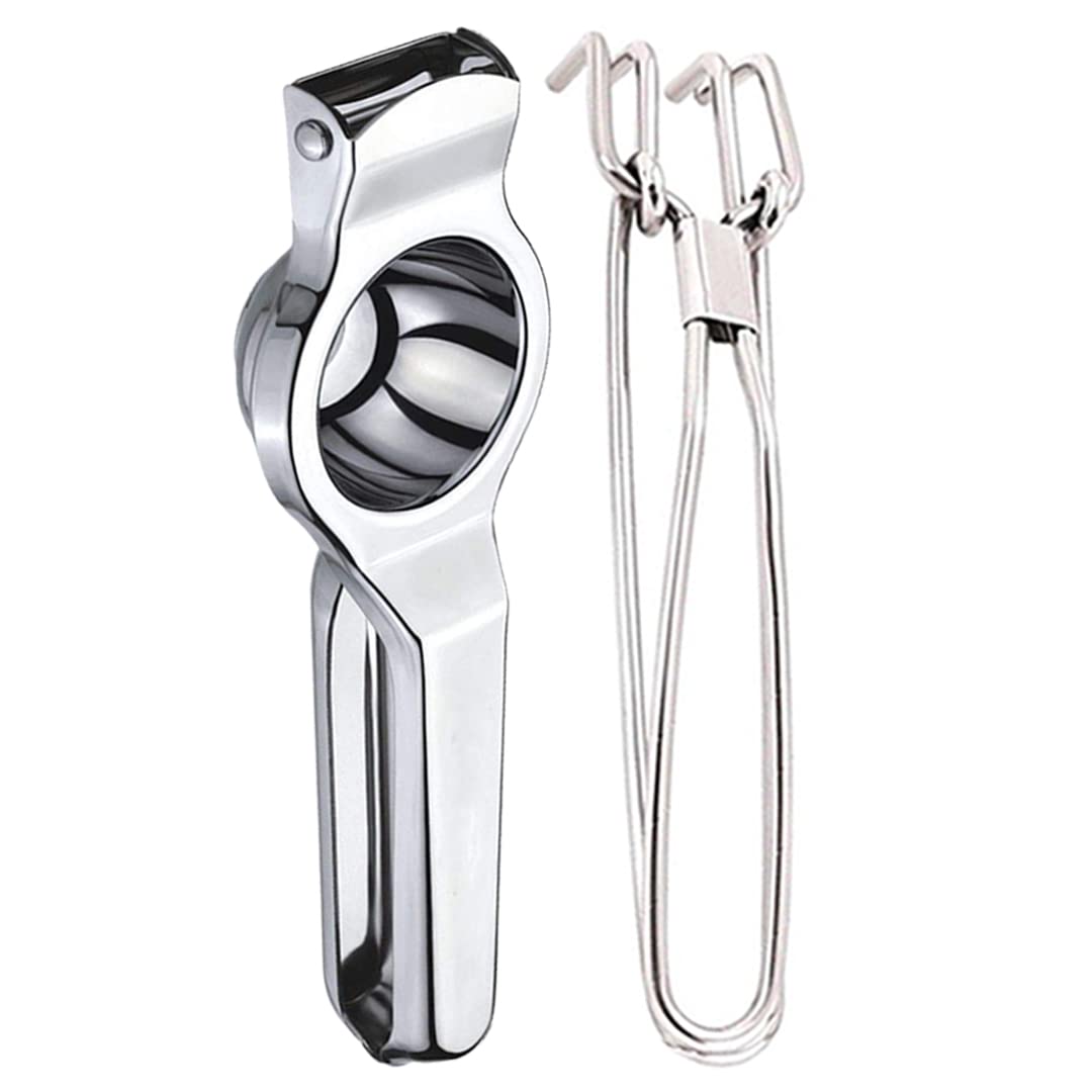 Oc9 Stainless Steel Lemon Squeezer/Hand Juicer & Pakkad/Utility Tong For Kitchen Silver (Pack Of 2)
