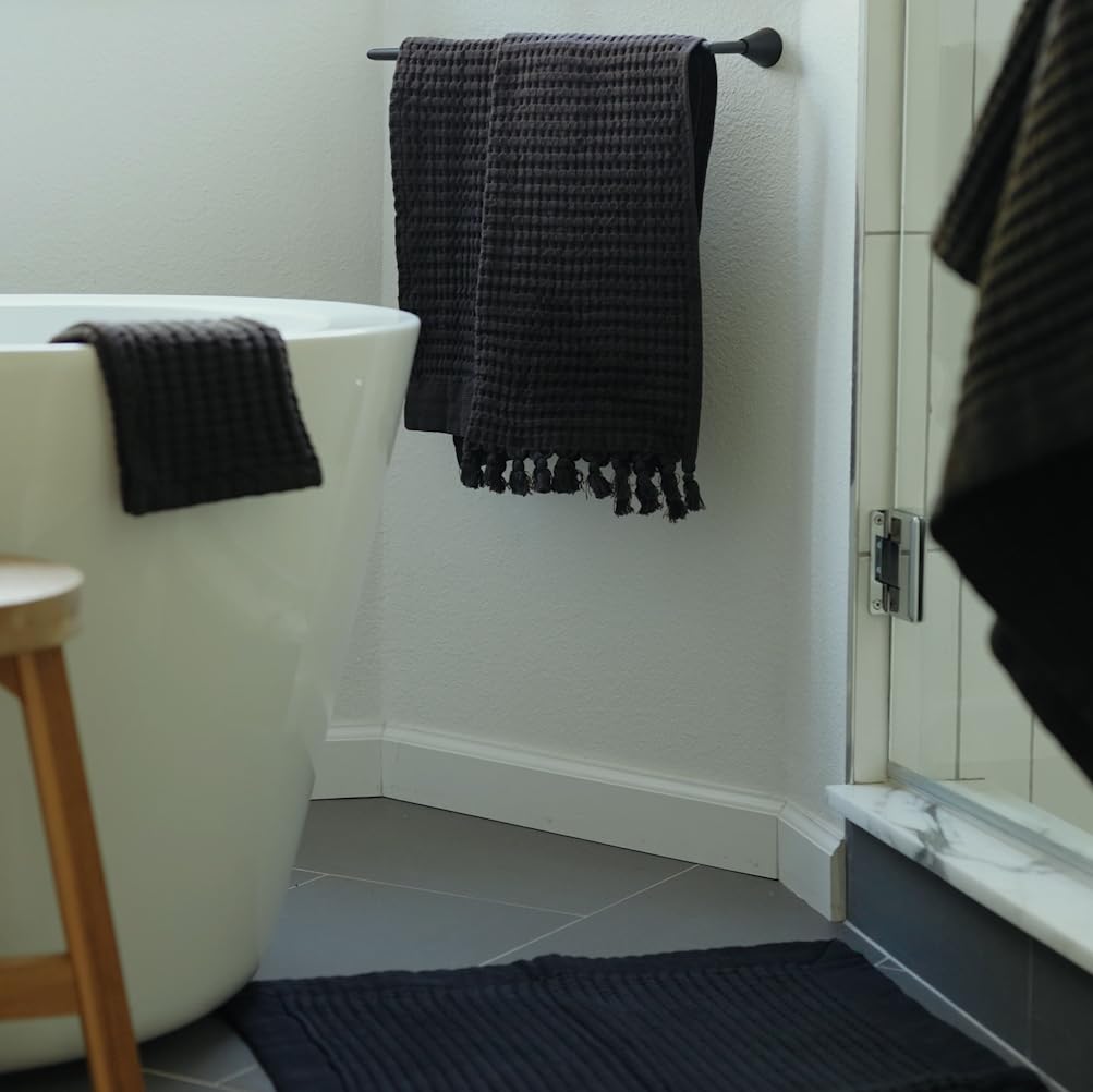 Gilden Tree Bathroom Mat Absorbent Cotton Quick Dry For Shower, Bath & Bathtub Washable Thin, Modern Style (Faded Black)
