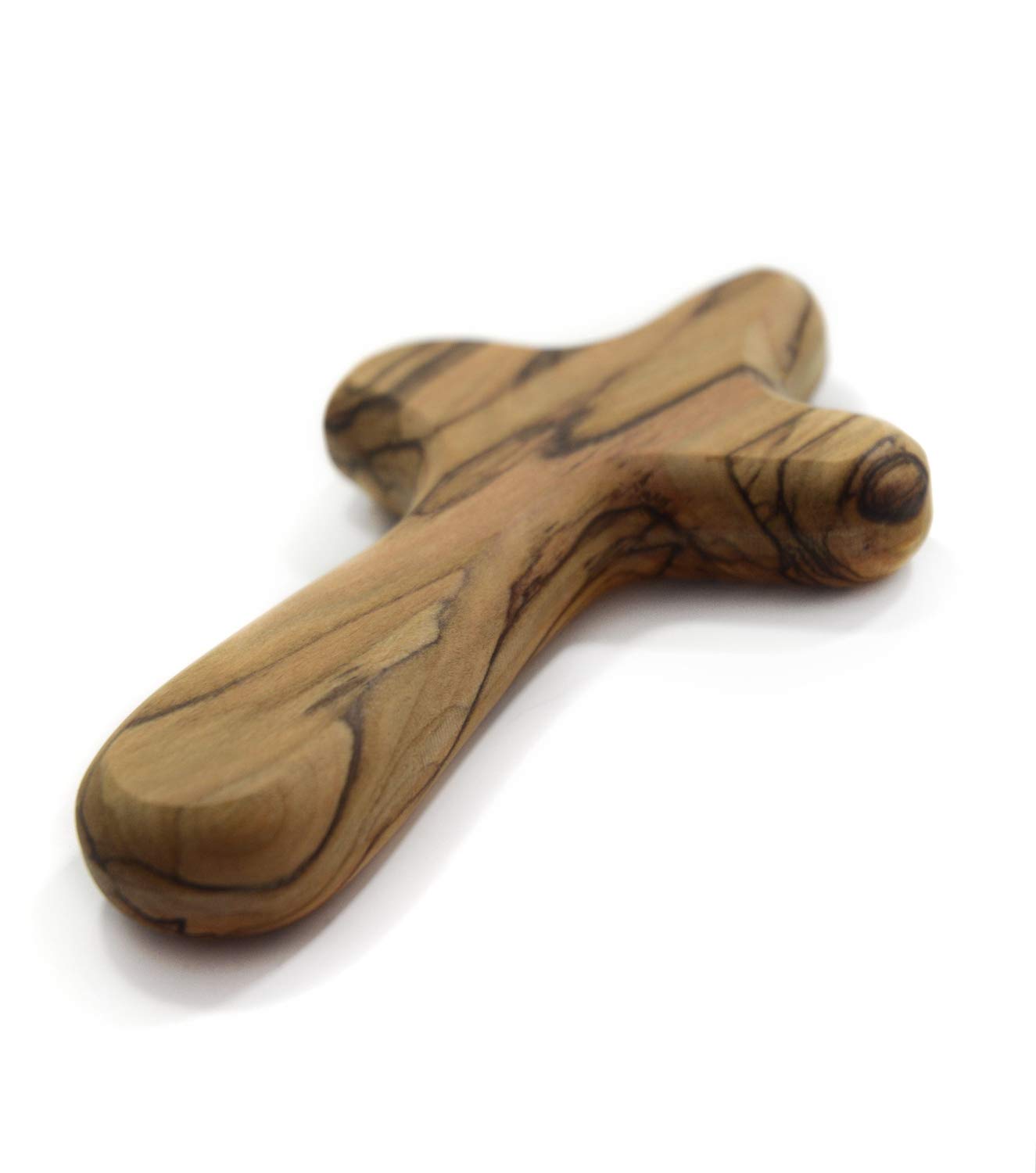 4 Hand Held Olive Wood Clinging Cross from Bethlehem in Pouch (Certified) - Fine Prayer Comfort Holding Wooden Cross - Hand Held