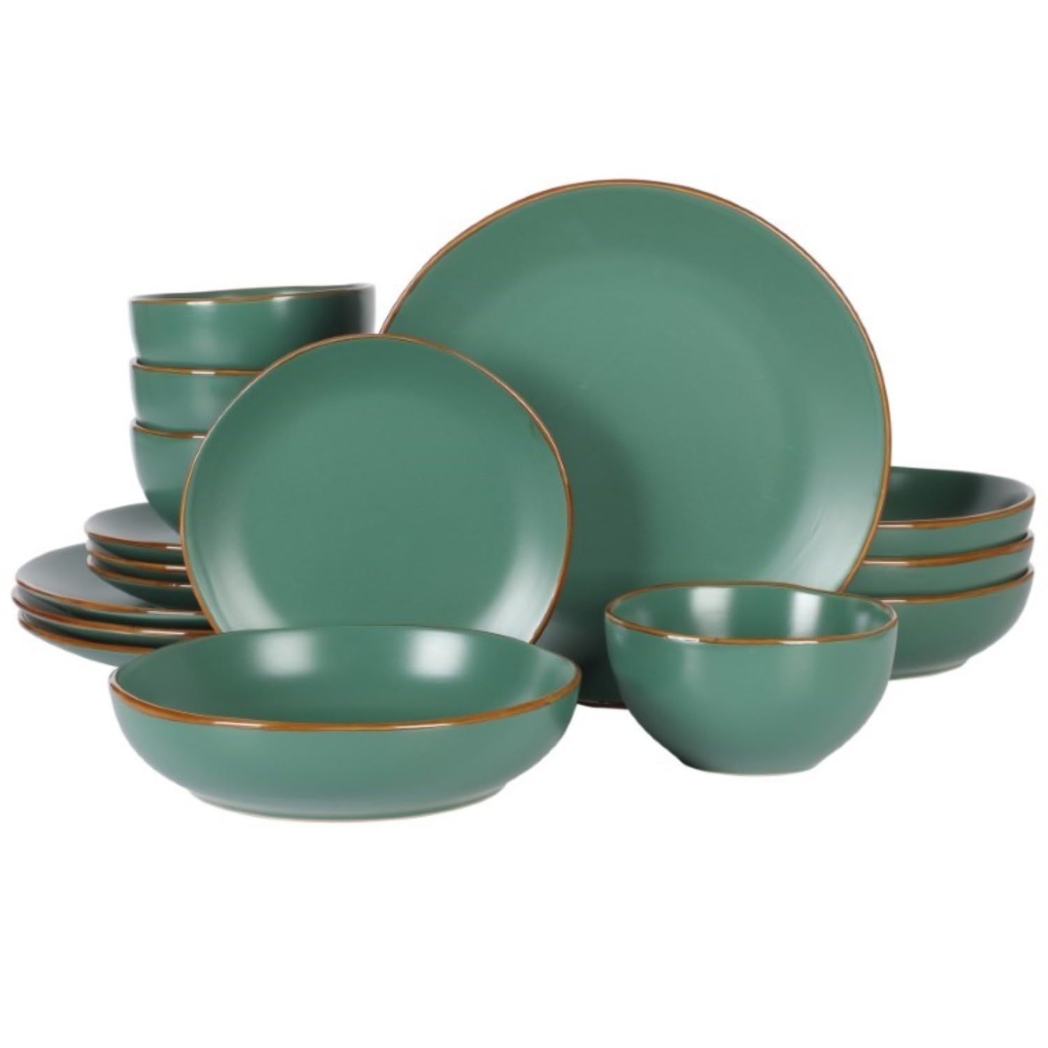 Gibson Home Hazeltine 16 Piece Plates and Bowls Dishes Stoneware Ceramic Dinnerware Set - Green